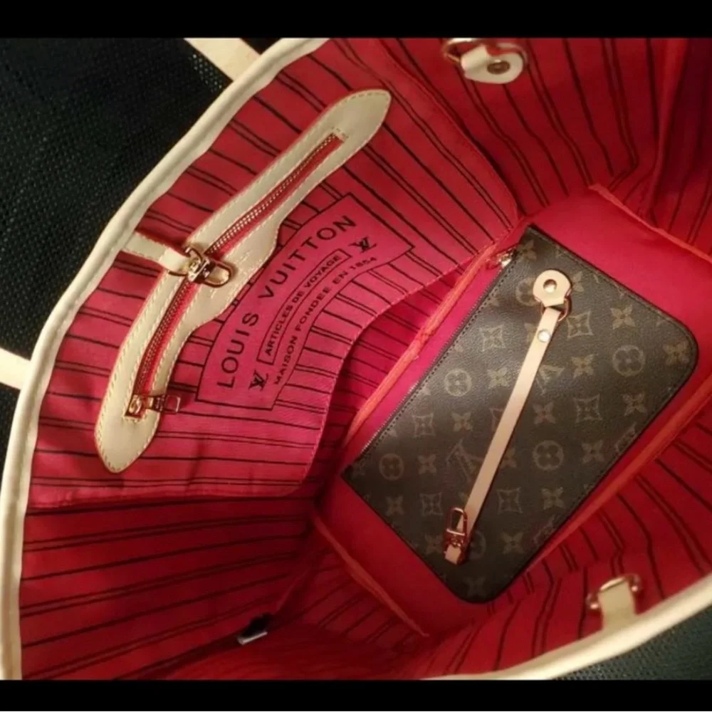 Brown Monogram Tote with Red Interior - Picture 5 of 5